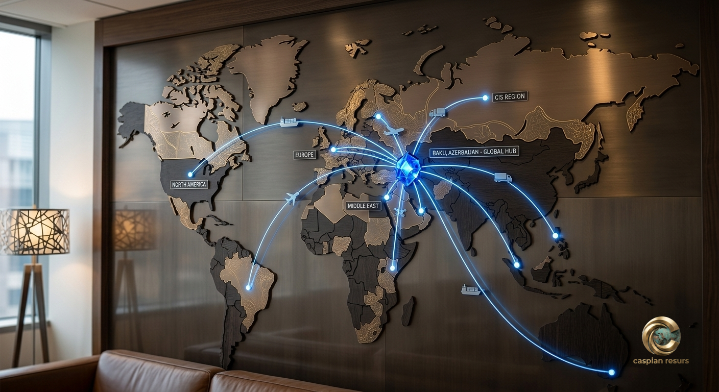 Caspian Resurs global trade network centered on Baku